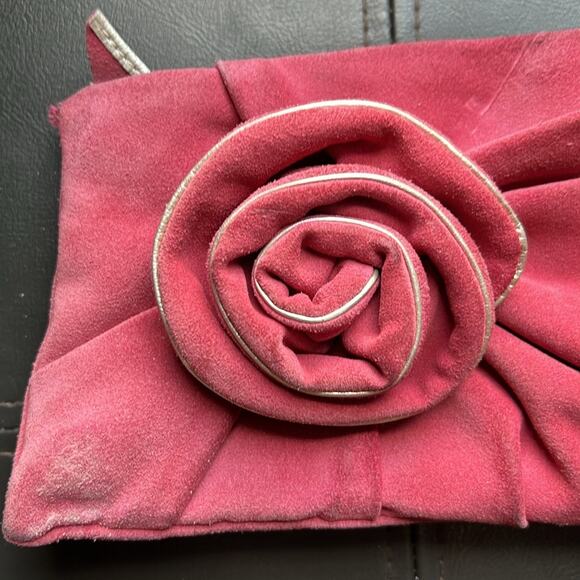 Banana Republic | Pink Rosette Suede Leather Clutch Handbag Purse Vintage Retro - Picture 5 of 10